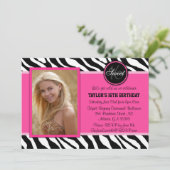 Chic Pink und Black Zebra Print Foto Einladung (Stehend Vorderseite)