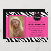 Chic Pink und Black Zebra Print Foto Einladung (Vorne/Hinten)