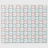 Chic Pink und blauer Pfoten Weihnachtsmuster Geschenkpapier (Flach)