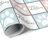 Chic Pink und blauer Pfoten Weihnachtsmuster Geschenkpapier (Rolleneckpunkt)