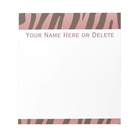 Chic Pink und Brown Zebra Streifen Notizblock (Vorderseite)