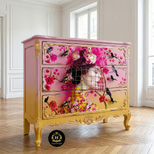 Chic Pink und Gelb Blumenzack Hut Dekoupage Seidenpapier