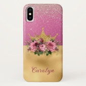 Chic Pink und Gold Blumenkrone Case-Mate iPhone Hülle (Rückseite)