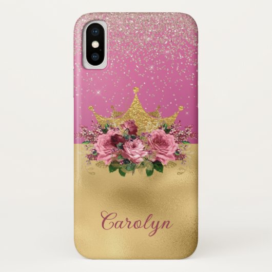Chic Pink und Gold Blumenkrone Case-Mate iPhone Hülle (Rückseite)