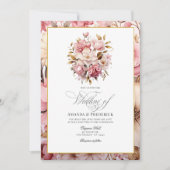 Chic Pink und Gold Floral Design Einladung (Vorderseite)