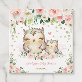 Chic Pink und Gold Floral Owl Babydusche Geburtsta Geschenkanhänger