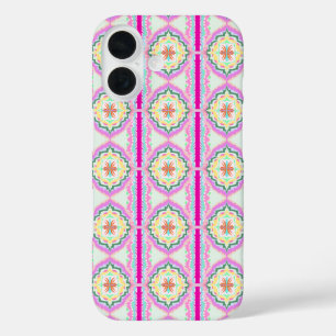 Chic Pink und Gold geometrisches Blumenmuster iPhone 16 Hülle