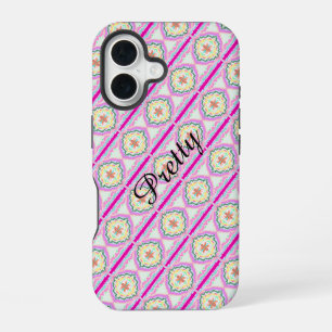Chic Pink und Gold geometrisches Blumenmuster iPhone 16 Hülle