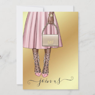 Chic Pink und Gold Monogram Junggeselinnen-Abschie Einladung