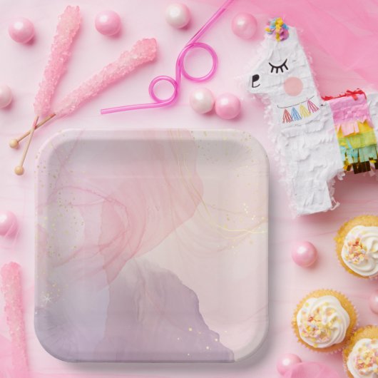 Chic Pink und Gold Square Papierplatte Pappteller (Party)