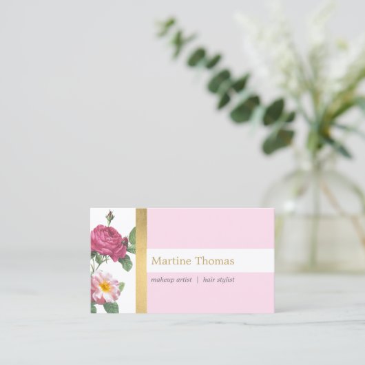 Chic Pink und Gold Vintag Visitenkarte (Stehend Vorderseite)