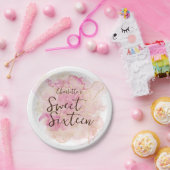 Chic Pink und Gold Wasserfarbe Sweet 16 Party Pappteller (Party)