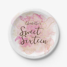 Chic Pink und Gold Wasserfarbe Sweet 16 Party