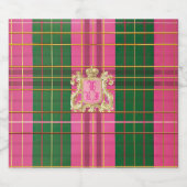 Chic Pink und Green Kariert Monogram Weinflasche Schaumweinetikett (Einzelnes Label)