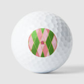 Chic Pink und Green Raute Mit Monogramm Golfball (Vorderseite)