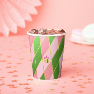 Chic Pink und Green Raute Pappbecher