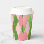 Chic Pink und Green Raute Pappbecher (Links)
