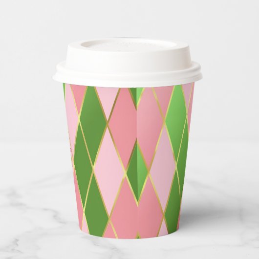 Chic Pink und Green Raute Pappbecher (Links)