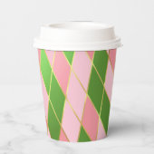 Chic Pink und Green Raute Pappbecher (Rückseite)