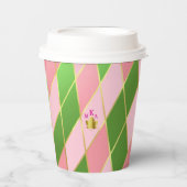 Chic Pink und Green Raute Pappbecher (Vorderseite)