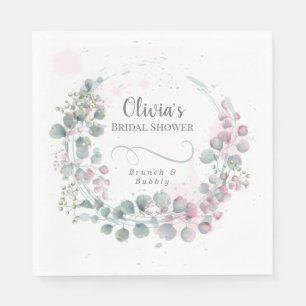 Chic Pink und Green Watercolor Eukalyptus Serviette