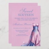 Chic Pink und Lila Sweet 16 Party Einladungen (Vorne/Hinten)