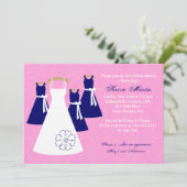 Chic Pink und Navy Bridal Dusche Einladung (Stehend Vorderseite)