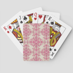 Chic Pink und Off White Floral Damask Muster Spielkarten