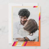 Chic Pink und Orange 70er Retro Stripes Wedding Save The Date (Vorderseite)