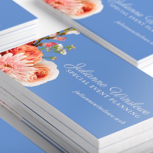 Chic Pink und Peach Blume auf Periwinkle Visitenkarte