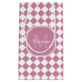 Chic Pink und White Checked Mit Monogramm Name Kleine Geschenktüte (Vorderseite)