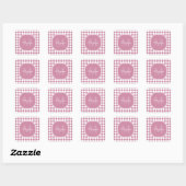 Chic Pink und White Checked Mit Monogramm Name Quadratischer Aufkleber (Blatt)