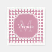 Chic Pink und White Checked Mit Monogramm Name Serviette (Vorderseite)