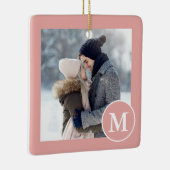 Chic Pink und White Monogram Foto Keramikornament (Rechts)