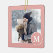 Chic Pink und White Monogram Foto Keramikornament (Links)