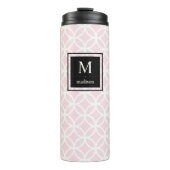Chic Pink und White Muster mit Schwarz Monogramm Thermosbecher (Vorderseite)