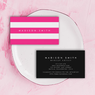 Chic Pink und White Stripes mit Schwarz Visitenkarte