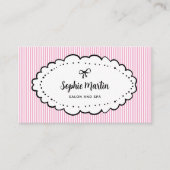 Chic Pink und White Stripes und Bow | QR-Code Visitenkarte (Vorderseite)