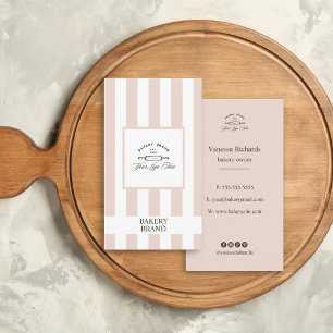 Chic Pink Vertical French Strip Bakery Logo Visitenkarte