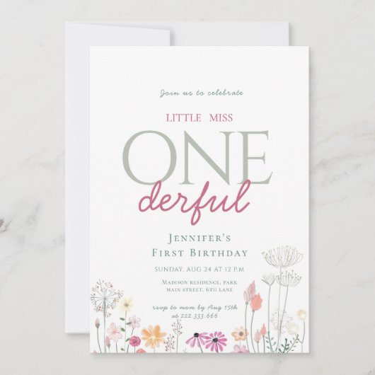 Chic Pink verzaubert Little Onederful Birthday Einladung (Vorderseite)