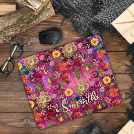 Chic pink violette Blumen monogramm Blumenmuster Mousepad