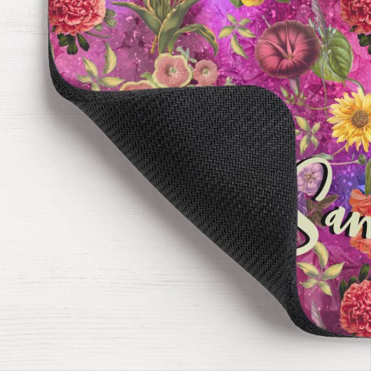 Chic pink violette Blumen monogramm Blumenmuster Mousepad (Ecke)