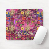 Chic pink violette Blumen monogramm Blumenmuster Mousepad (Mit Mouse)