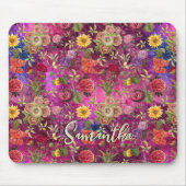 Chic pink violette Blumen monogramm Blumenmuster Mousepad (Vorne)