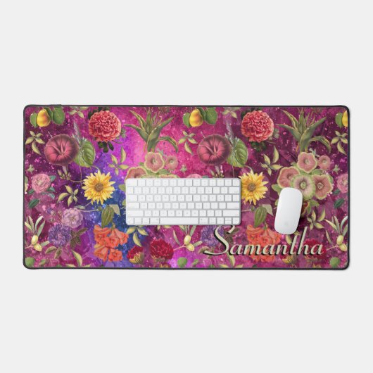 Chic pink violette Blumen monogramm Blumenmuster Schreibtischunterlage (Tastatur & Maus)