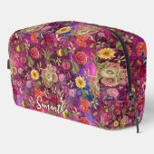 Chic pink violette Blumen monogramm Blumenmuster Waschbeutel (Rechte Ecke)