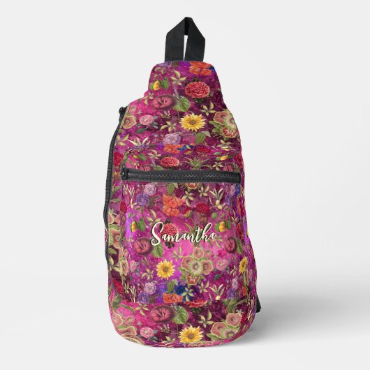 Chic pink violette Blüten Monogramm Blüte Crossbody Bag (Vorderseite)