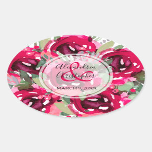 Chic Pink Watercolor-Blume Ovaler Aufkleber