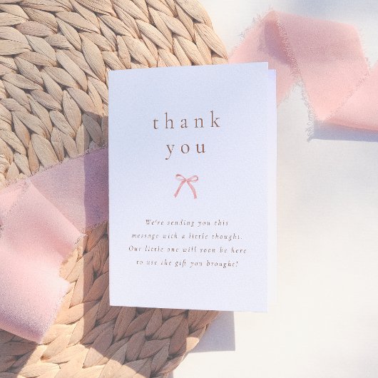 Chic Pink Watercolor Bow Girl Baby Dusche Dankeskarte