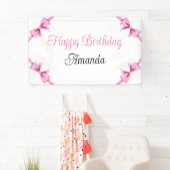 Chic Pink Watercolor Bow Sweet 16 Birthday Banner (Insitu)